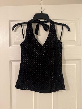 NWT Vintage Y2K Fashion Bug Velour Halter Top with Glitter Size Medium